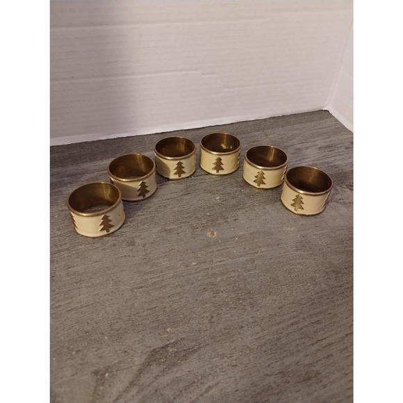 Set Of 6 Christmas White Enameled Napkin Rings With Tree - Picture 5 of 5